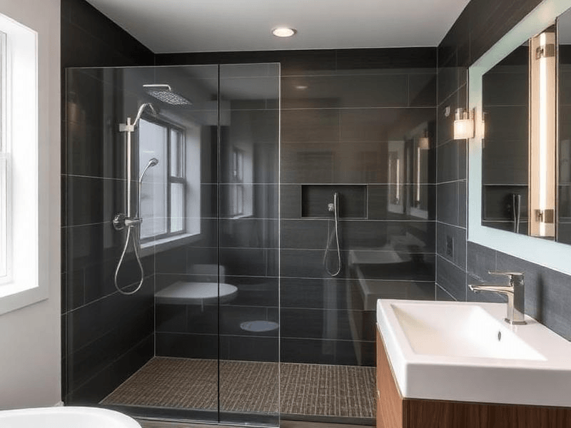 Modern bathroom renovation with walk-in shower by M&K Builds